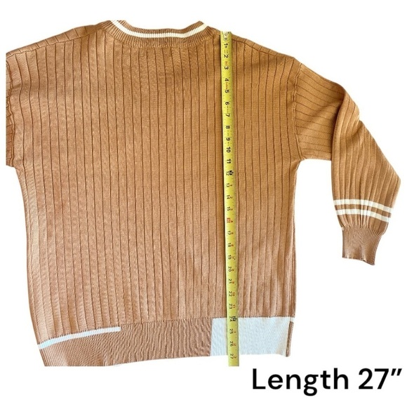 Burberry Pullover V-Neck Cardigan XL Caramel Brown/White Quiet Luxury NWT - Picture 10 of 14